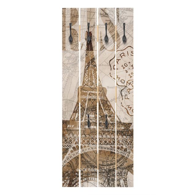 Percheros de pared marrones Shabby Chic Collage - Paris