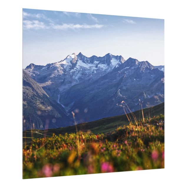 panel-antisalpicaduras-cocina Flowering Meadow In The Mountains