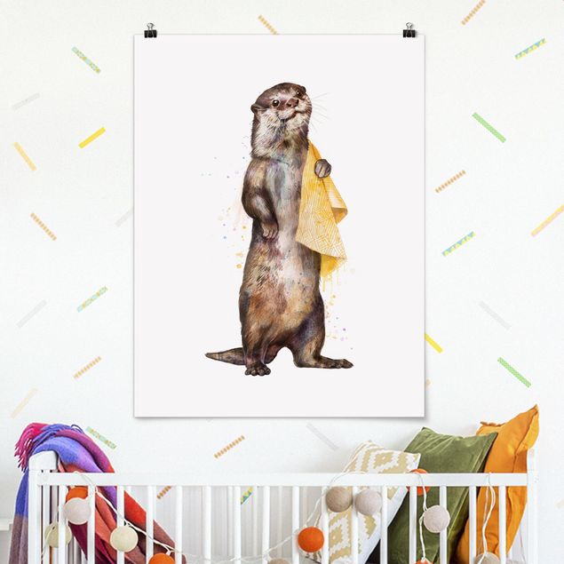 Decoración de cocinas Illustration Otter With Towel Painting White