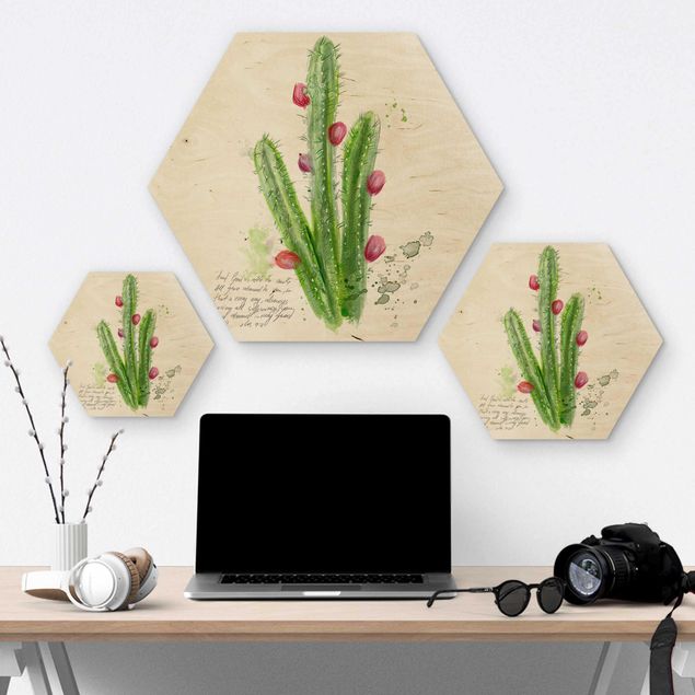 Hexagon Bild Holz - Kaktus mit Bibelvers II