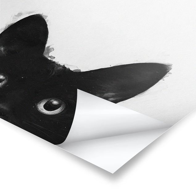 Cuadros modernos blanco y negro Illustration Black Cat On White Painting