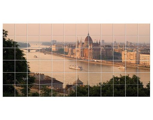 Vinilo azulejos cocina Budapest Skyline