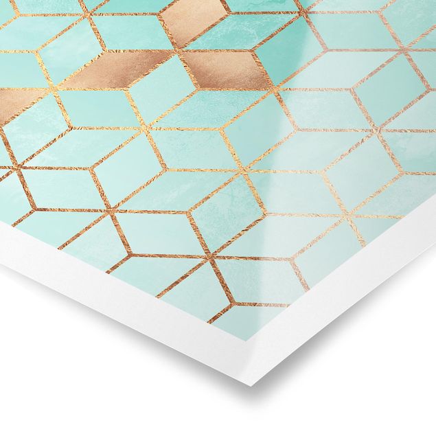 Cuadros Elisabeth Fredriksson Turquoise White Golden Geometry
