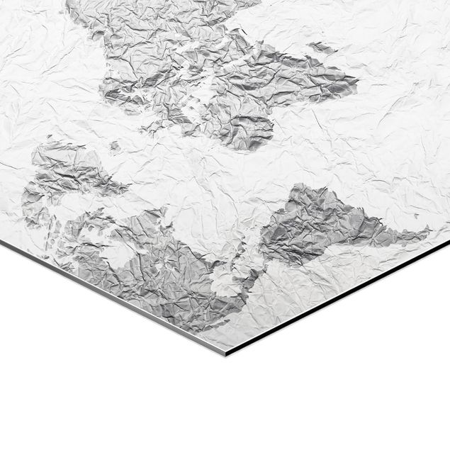 cuadro hexagonal Paper World Map White Grey