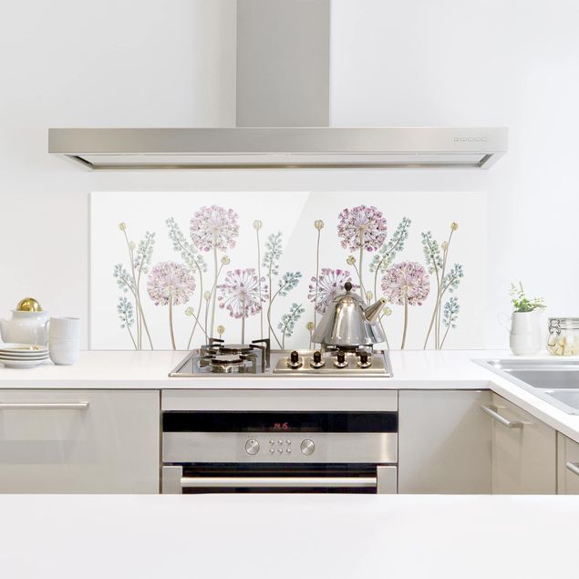 Panel antisalpicaduras cocina flores Allium Illustration