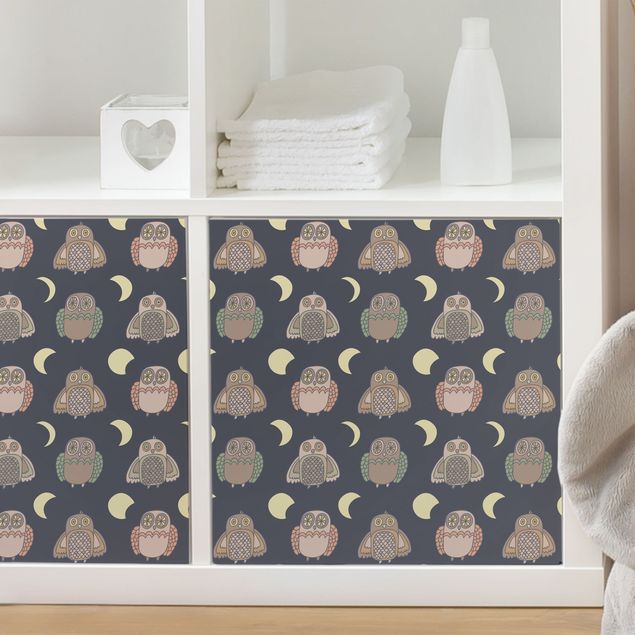 Decoración infantil pared Night Owl Pattern With Moon Phases