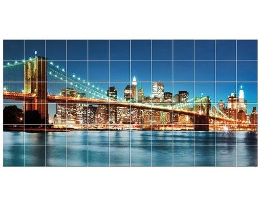 Vinilo azulejos cocina Nighttime Manhattan Bridge