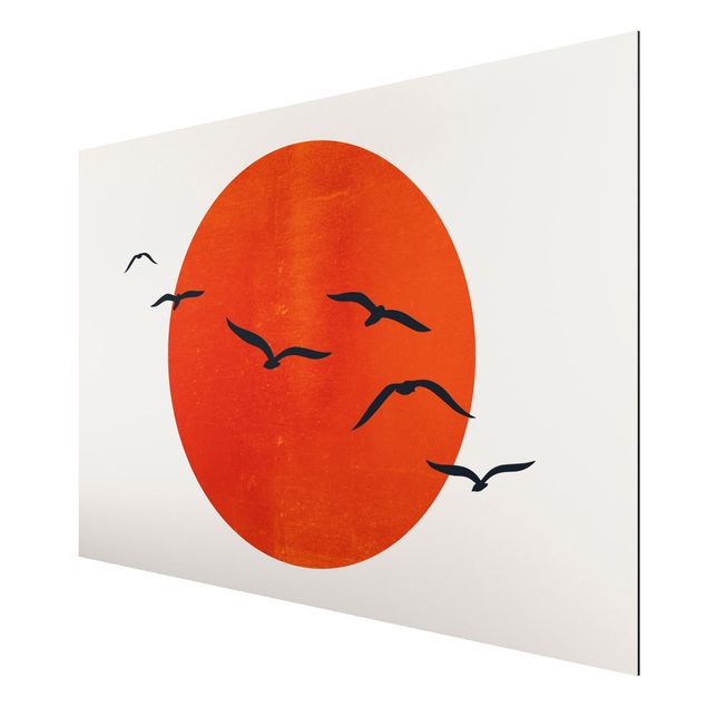 Láminas de cuadros famosos Flock Of Birds In Front Of Red Sun I