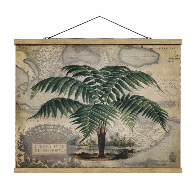Cuadros flores Vintage Collage - Palm And World Map