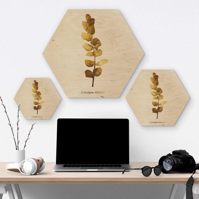 Hexagon Bild Holz - Gold - Eukalyptus