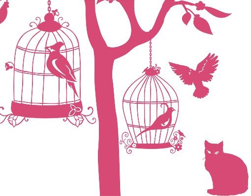 Vinilo árbol Wall Decal no.RS57 Cats And Birds II