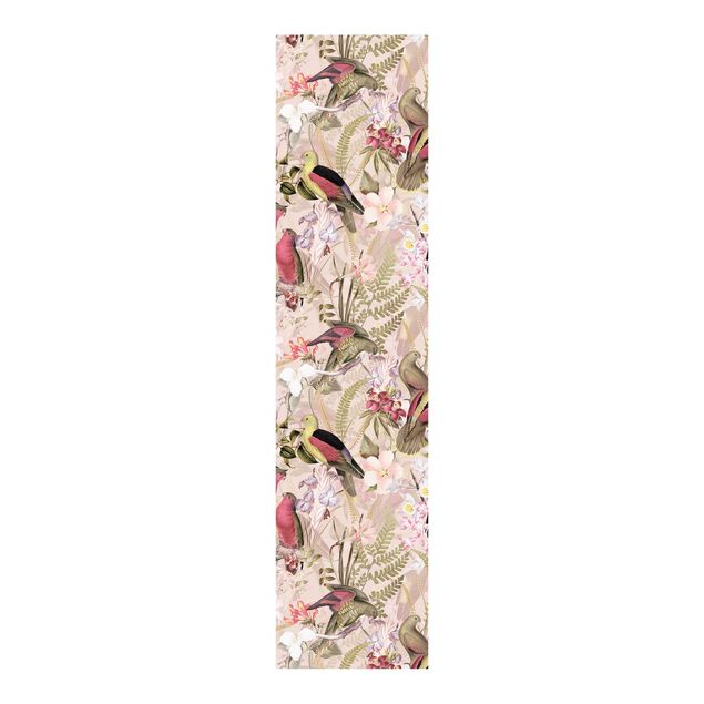 Paneles japoneses flores Pink Pastel Birds With Flowers