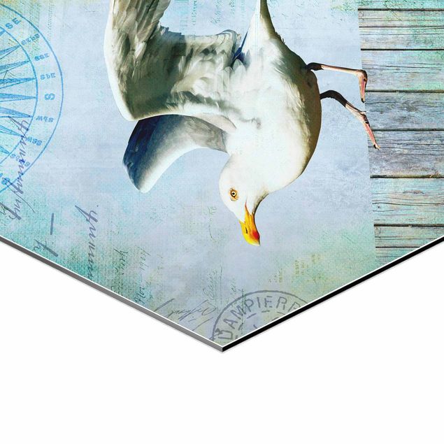 Cuadros Vintage Collage - Seagull On Wooden Planks