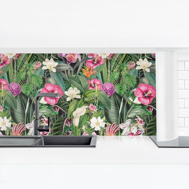 Salpicaderos de cocina Colourful Tropical Flowers Collage