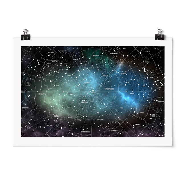 Cuadros mapamundi Stellar Constellation Map Galactic Nebula