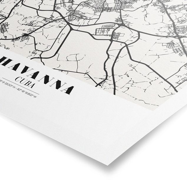 Cuadros a blanco y negro Havana City Map - Classic