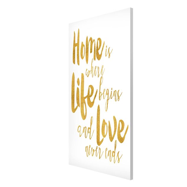 Tableros magnéticos frases Home Is Where Life Begins Gold