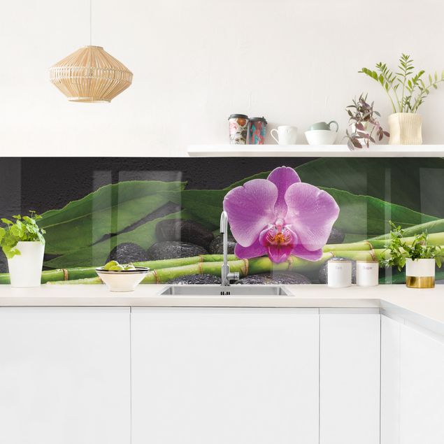 Salpicaderos de cocina flores Green Bamboo With Orchid Flower
