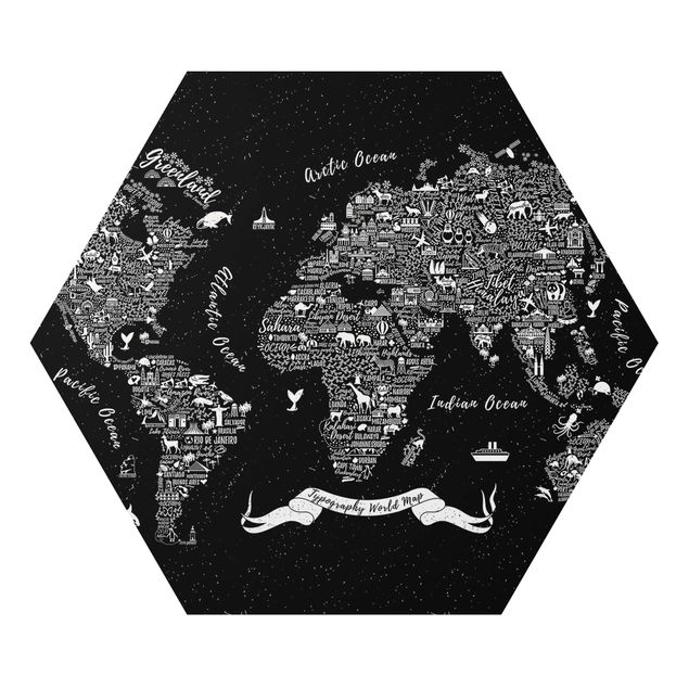 Cuadros negros Typography World Map Black