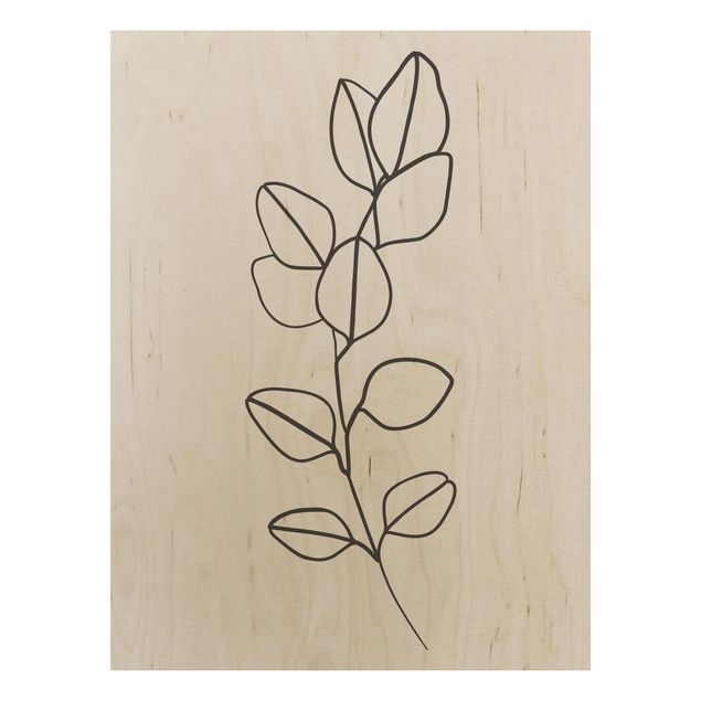 Cuadros de madera flores Line Art Branch Leaves Black And White