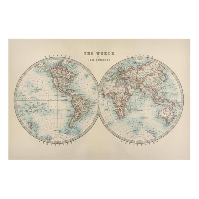 Tableros magnéticos mapamundi Vintage World Map The Two Hemispheres