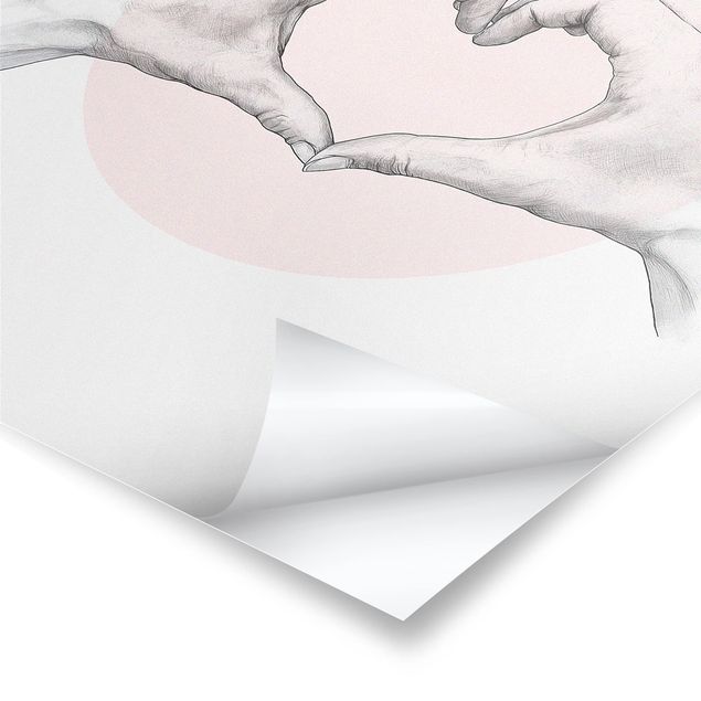 Cuadros modernos Illustration Heart Hands Circle Pink White