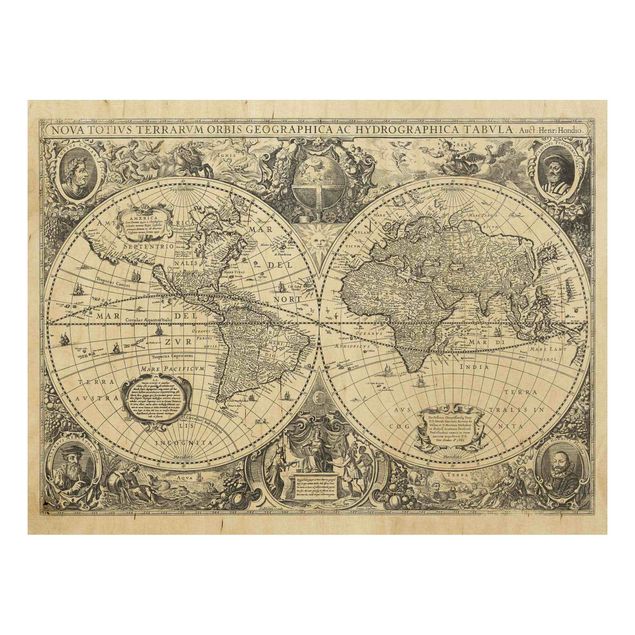 cuadros de madera vintage Vintage World Map Antique Illustration