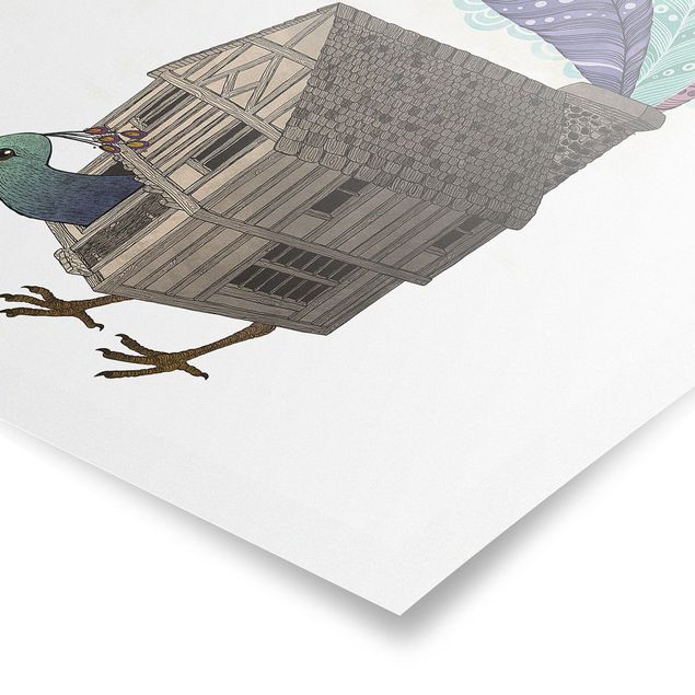 Cuadros azul turquesa Illustration Birdhouse With Feathers
