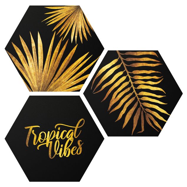 Cuadros con frases Gold - Tropical Vibes On Black Set I