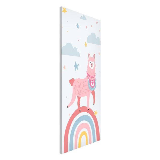 Decoración infantil pared Lama On Rainbow With Stars And Dots