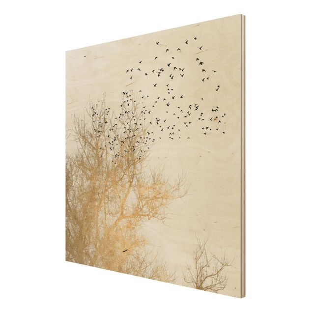 Cuadros de Kubistika Flock Of Birds In Front Of Golden Tree