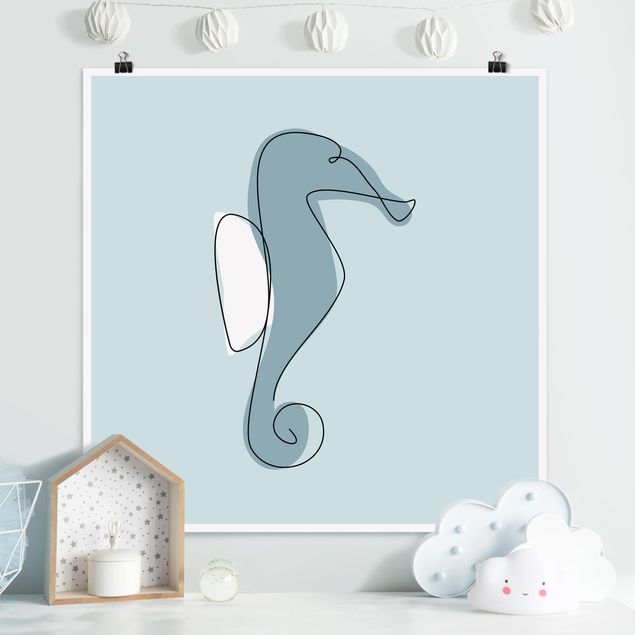 Decoración habitacion bebé Seahorse Line Art