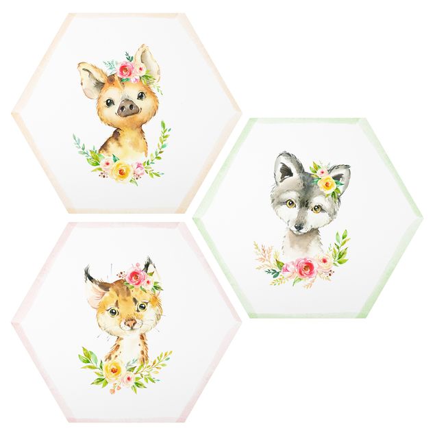Cuadros decorativos modernos Watercolour Forest Animals With Flowers Set II