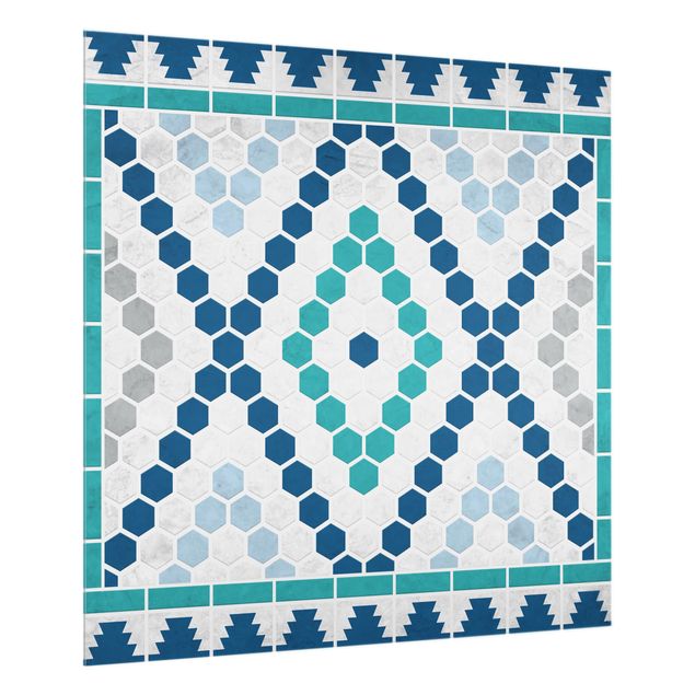 Salpicadero cocina cristal Moroccan tile pattern turquoise blue