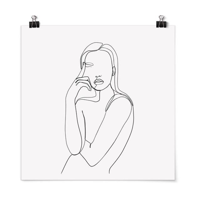 Póster cuadros famosos Line Art Pensive Woman Black And White