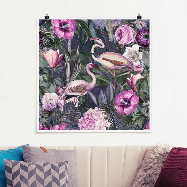 Decoración cocina Colourful Collage - Pink Flamingos In The Jungle