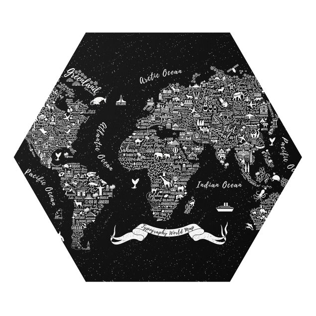 Cuadro negro Typography World Map Black