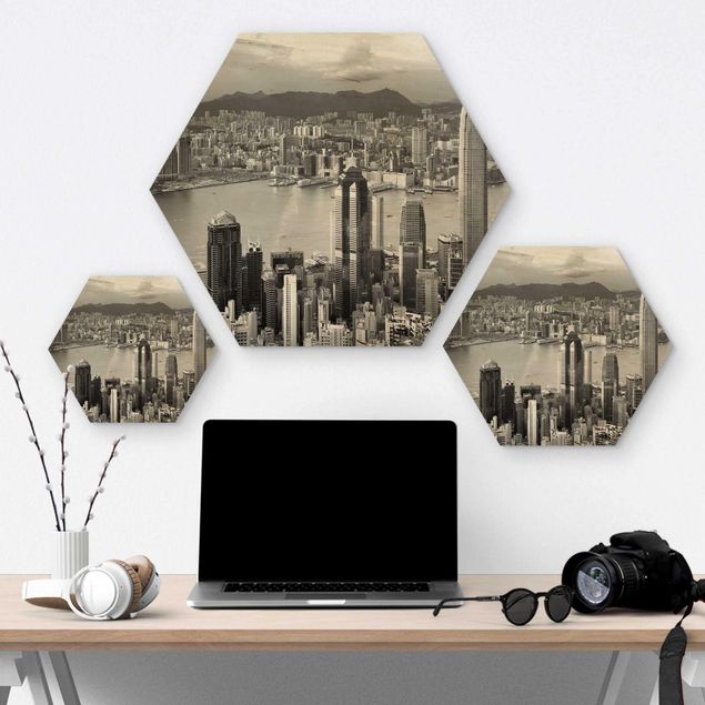 Hexagon Bild Holz - Skyline Nostalgia