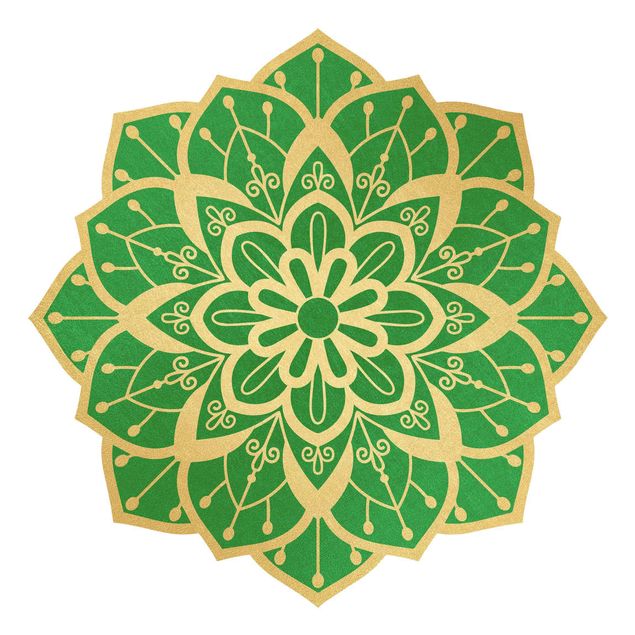 Vinilo mandala Mandala Flower Pattern Gold Green