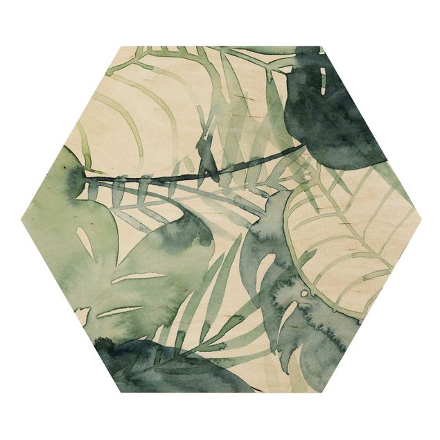 Hexagon Bild Holz - Palmwedel in Wasserfarbe II