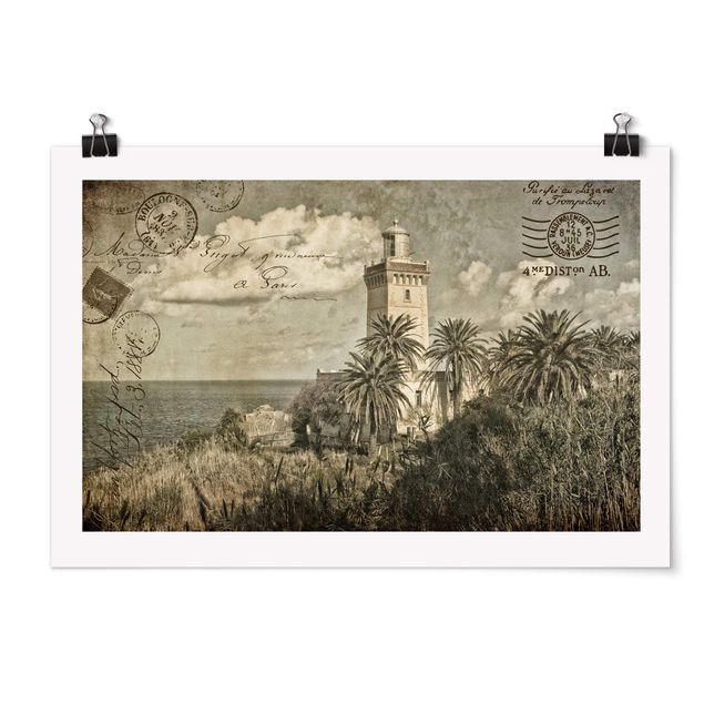 Póster paisajes para pared Lighthouse And Palm Trees - Vintage Postcard