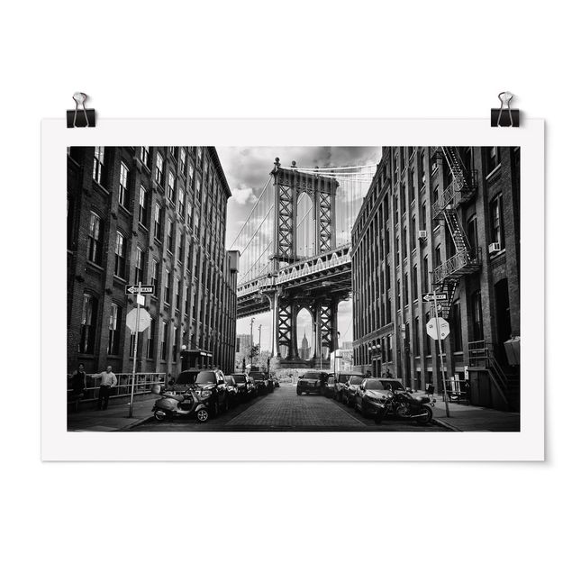 Póster blanco y negro Manhattan Bridge In America