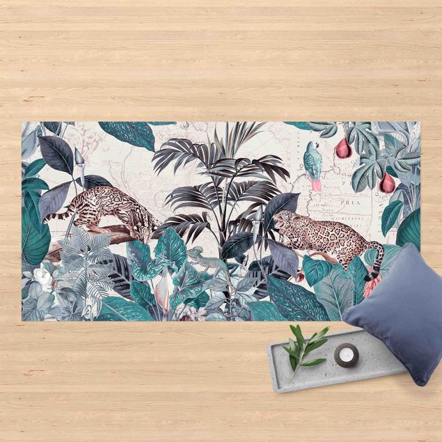 Alfombra exterior Vintage Collage -  Big Cats In The Jungle