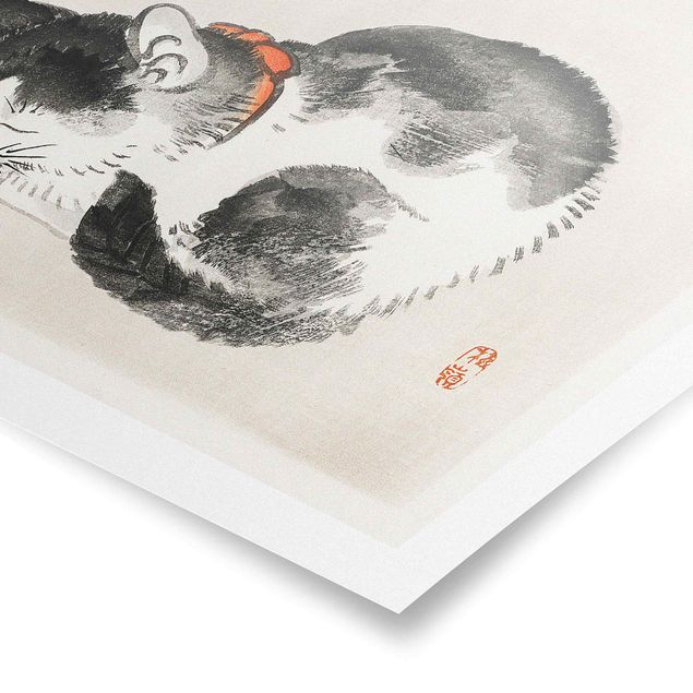 Láminas animales Asian Vintage Drawing Sleeping Cat