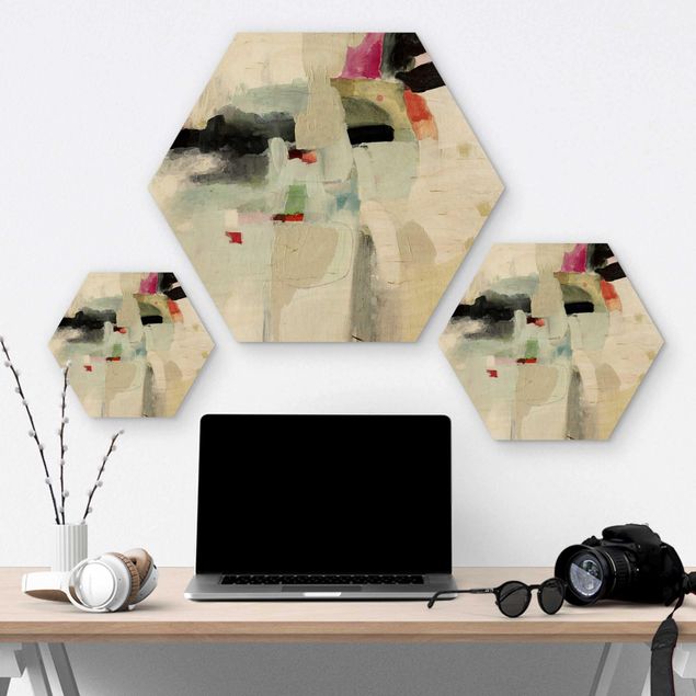 Hexagon Bild Holz - Bunte Wasserfälle II