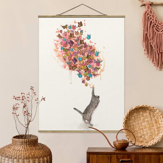 Decoración de cocinas Illustration Cat With Colourful Butterflies Painting