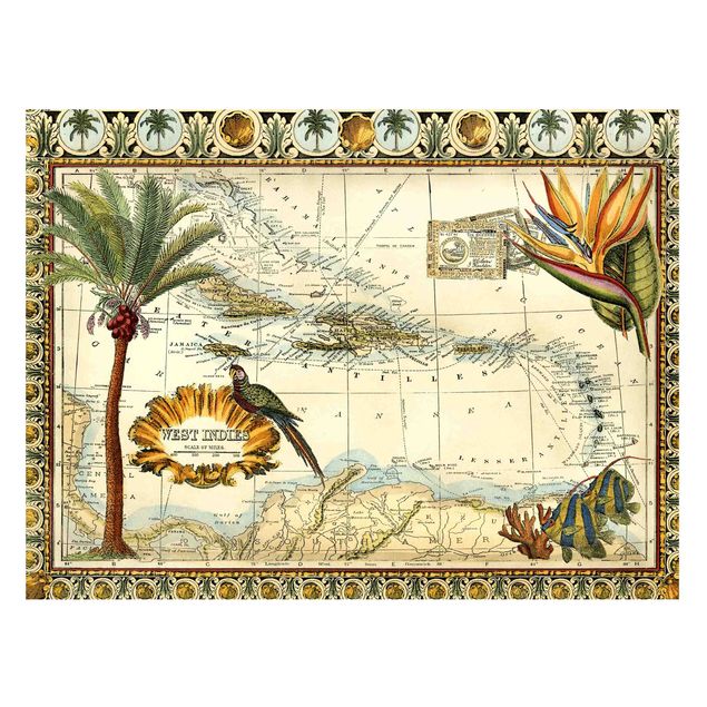 Cuadros paisajes Vintage Tropical Map West Indies