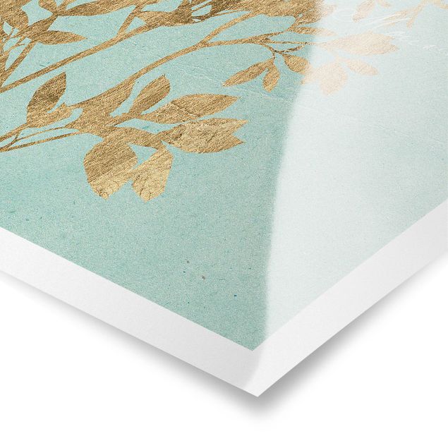 Cuadros Golden Leaves On Turquoise I
