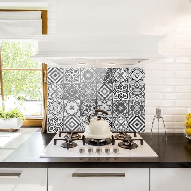 Panel antisalpicaduras cocina patrones Mediterranean Tile Pattern Grayscale