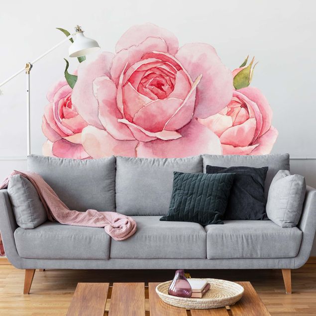 Vinilos de pared rosas Watercolour Pink Rose XXL